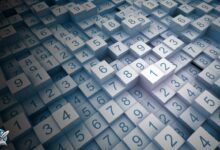 مربعات ثلاثية الأبعاد تحتوي على أرقام من 1 إلى 9 في ترتيب عشوائي يوضح تنوع الأعداد.
