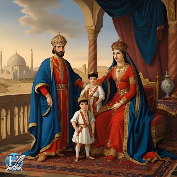 صورة تخيلية بالذكاء الاصطناعي لكسرى الثاني رفقة عائلته وهو صغير.