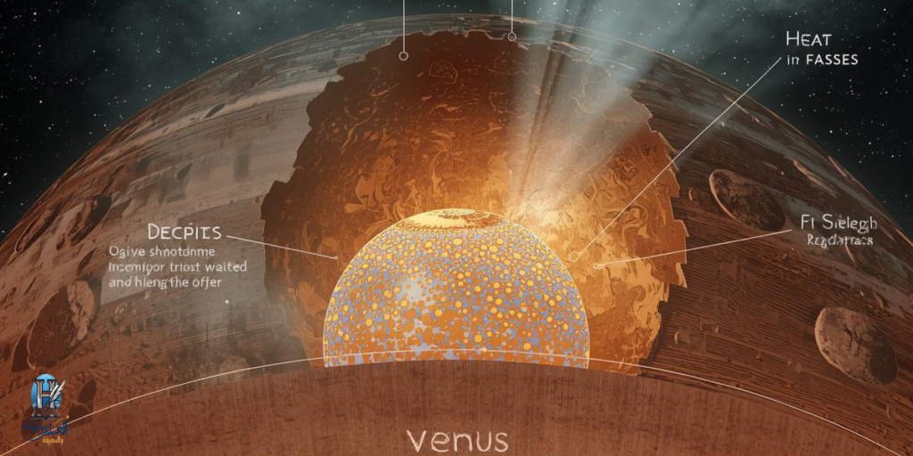 رسم يوضح احتباس الحرارة داخل الغلاف الجوي الكثيف لكوكب الزهرة.