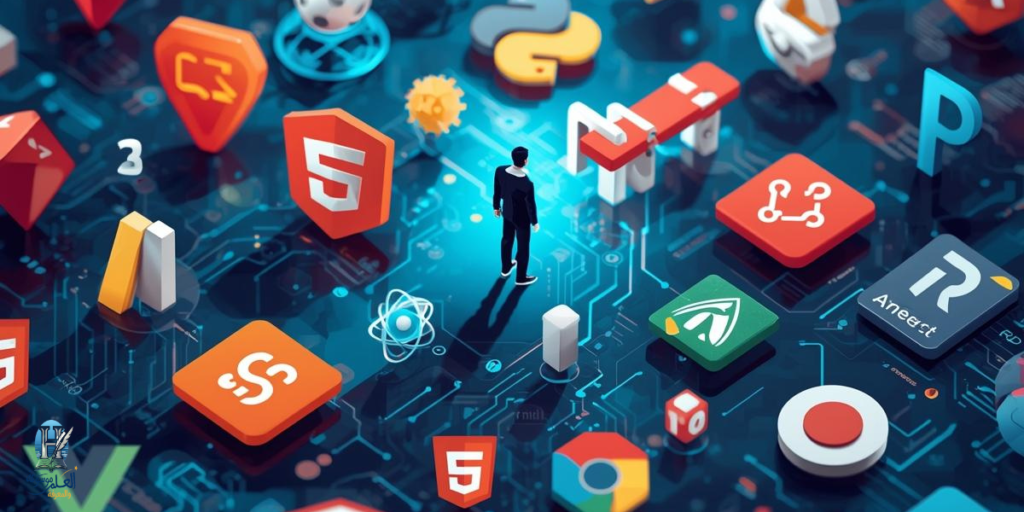 شخص محاط بعدد كبير من لغات وأدوات البرمجة يشعر بالإرباك