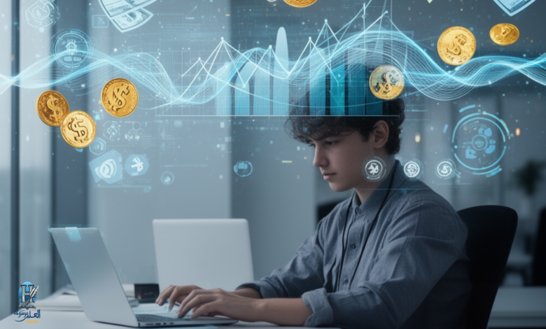 شخص يعمل على الكمبيوتر باستخدام أدوات الذكاء الاصطناعي لزيادة الدخل والعمل الرقمي في 2026