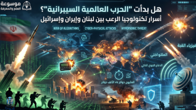 صورة تعبيرية بعنوان "هل بدأت الحرب العالمية السيبرانية؟" تظهر خريطة العالم مغطاة بشبكة بيانات رقمية زرقاء وخضراء.