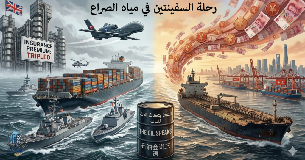 الصورة تشرح كيف يتحول العالم من "حماية التجارة بالسلاح والدولار" إلى "تجارة المصالح المباشرة والعملات البديلة"