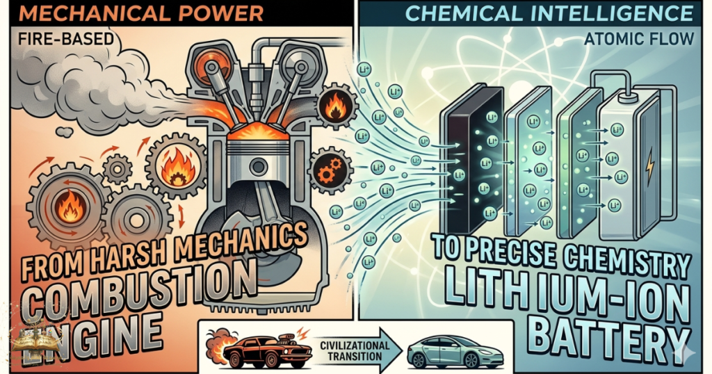 انتقالة حضارية من ضجيج المحركات الميكانيكية ونيرانها إلى صمت أيونات الليثيوم وذكاء الكيمياء الدقيقة